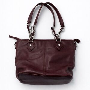 M. London Burgundy Maroon Leather Shoulder Bag Silver Hardware Y2k